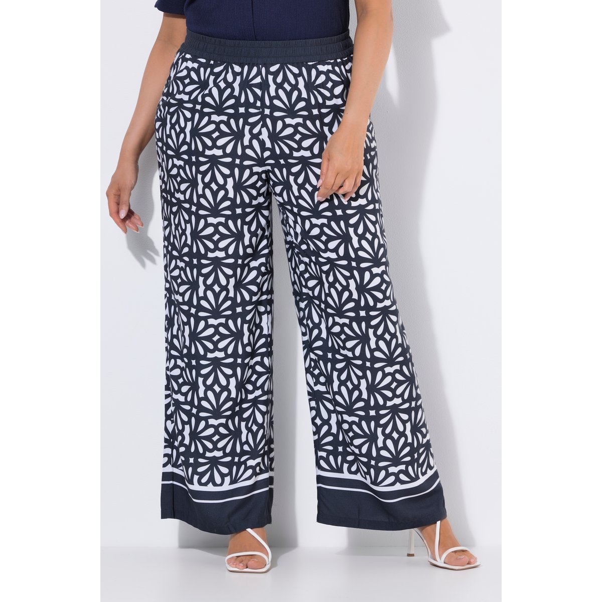 Pantalon large à ceinture élastique marine, ULLA POPKEN