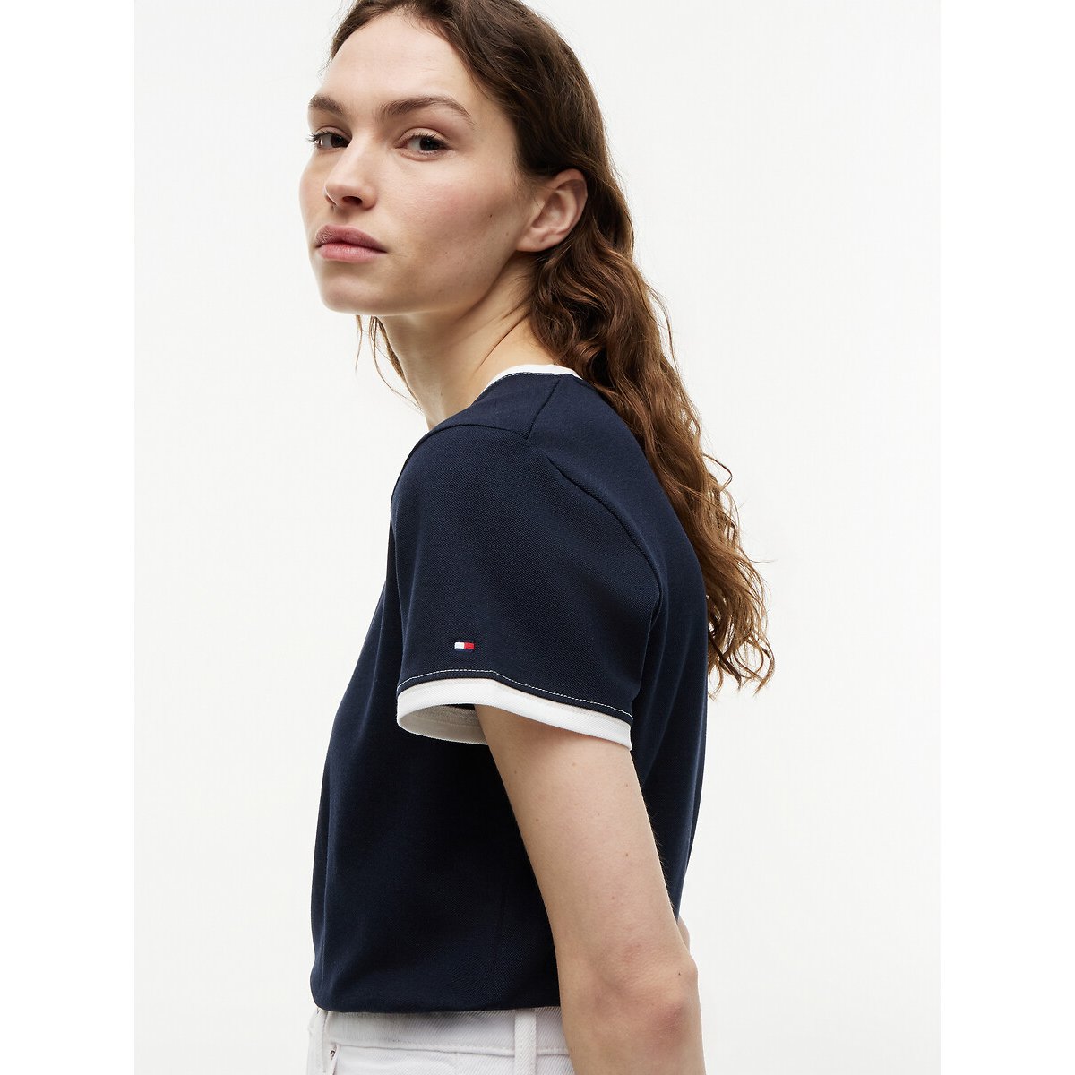 T-shirt col rond contrasté avec logo  marine, TOMMY HILFIGER