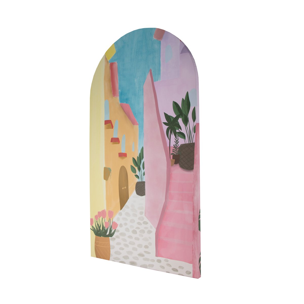 Toile Arche Plein été, ambiance du Sud rose, jaune, abricot, bleu azur, ART FOR THE HOME