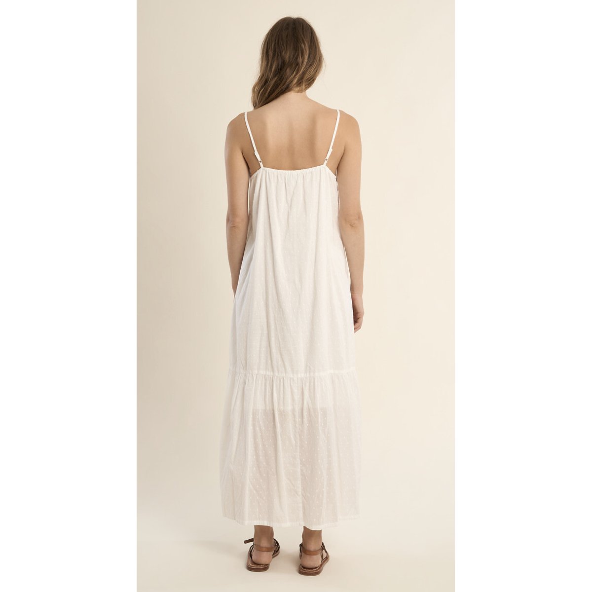 Vestido largo de tirantes con bordados blanco, MOLLY BRACKEN
