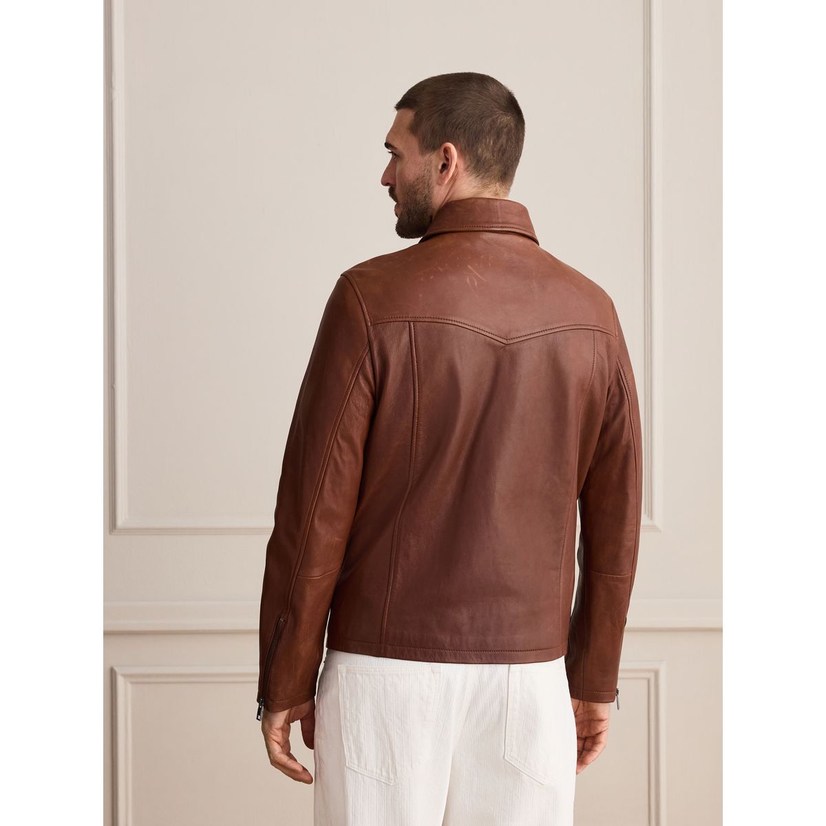 Veste en cuir zippée marron, NEXT