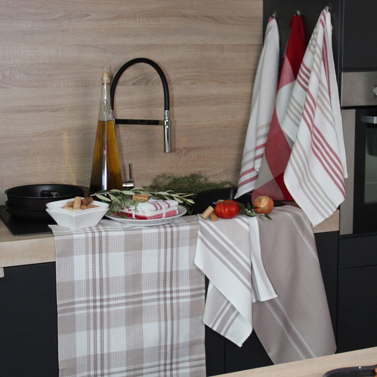 Set de 3 torchons cuisine coton 50x70 cm beige, SUD ETOFFE
