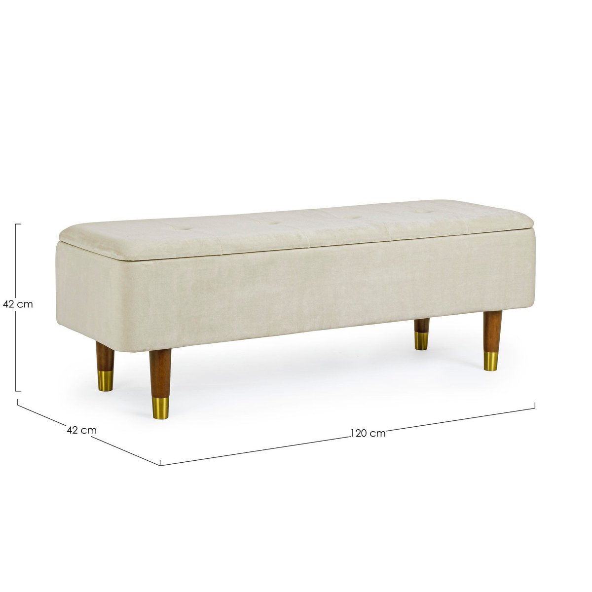 Banc coffre 2 places en velours et piétement en bois - RIKA beige, HELLIN, DEPUIS 1862