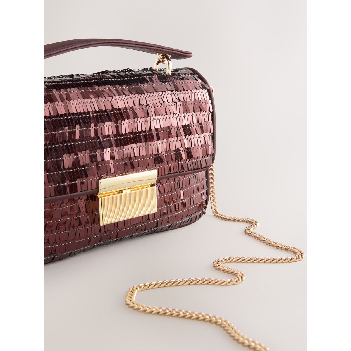 Sac à bandoulière sequins marron chocolat, NEXT