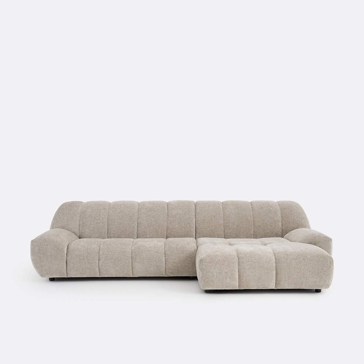 Canapé d'angle droit, 4 places, en velours épais, NURIA taupe, LA REDOUTE INTERIEURS