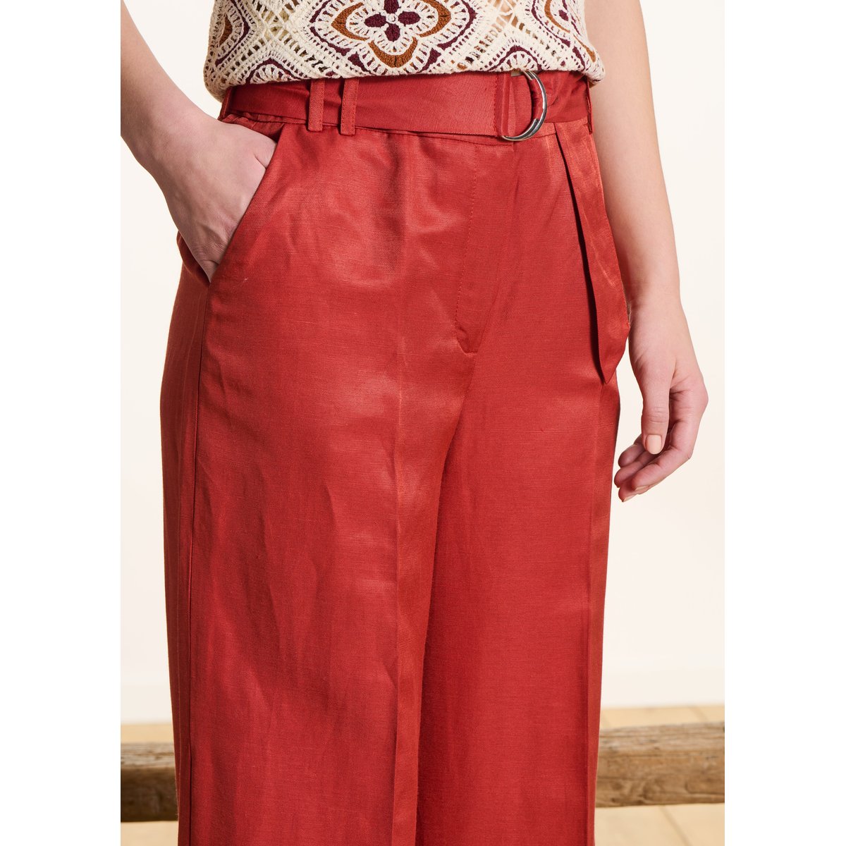 Pantalon large avec ceinture brique, LA FEE MARABOUTEE