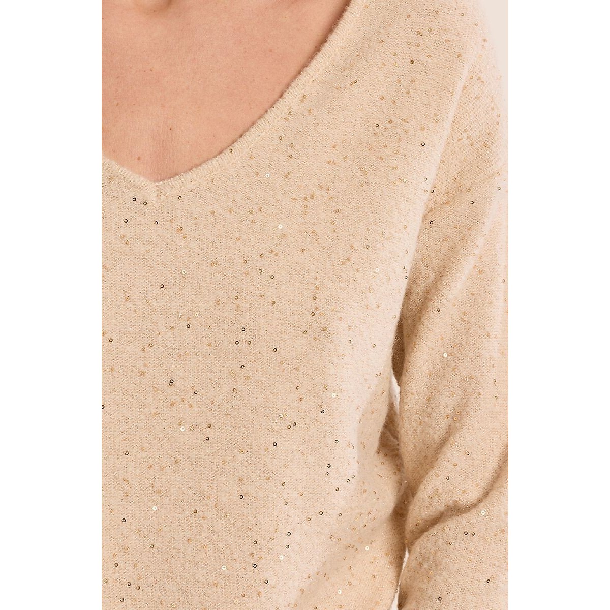 Pull con scollo a V e paillettes ecru , MOLLY BRACKEN