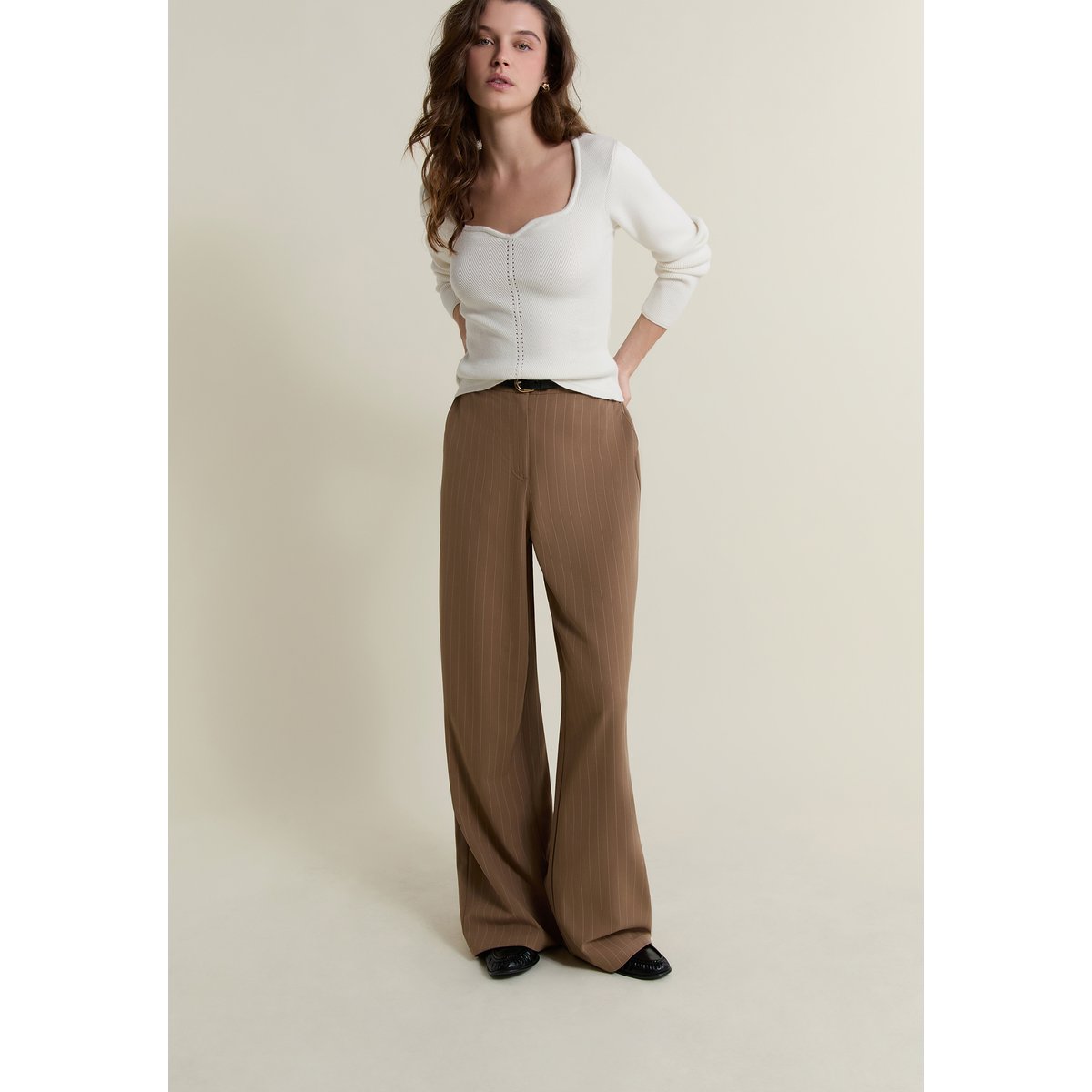 Pantalon droit rayé VENICE RAY marron, ETAM