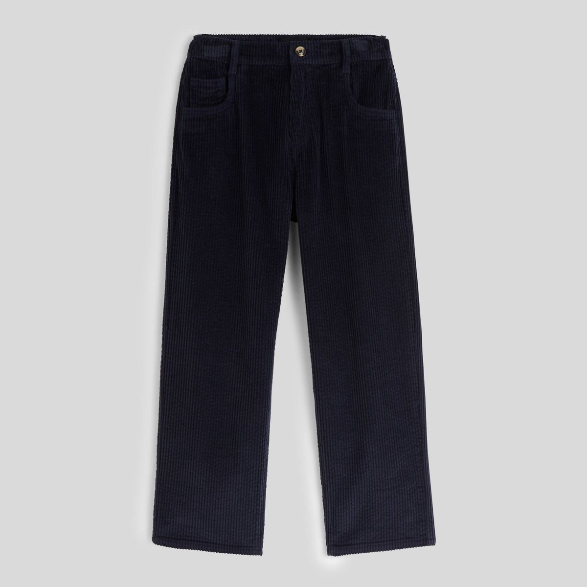 Pantalon uni en velours côtelé marine, MONOPRIX