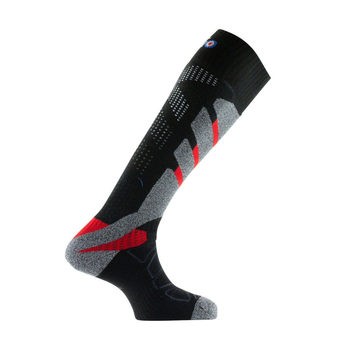 Mi-bas ski MASTER 6 en polyamide et laine mérinos noir rouge, THYO