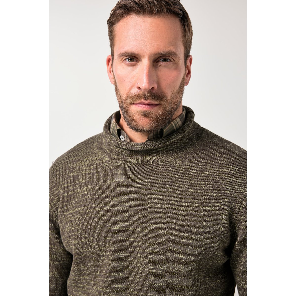 Pull à col montant, maille épaisse TwoTone vert olive, JP1880