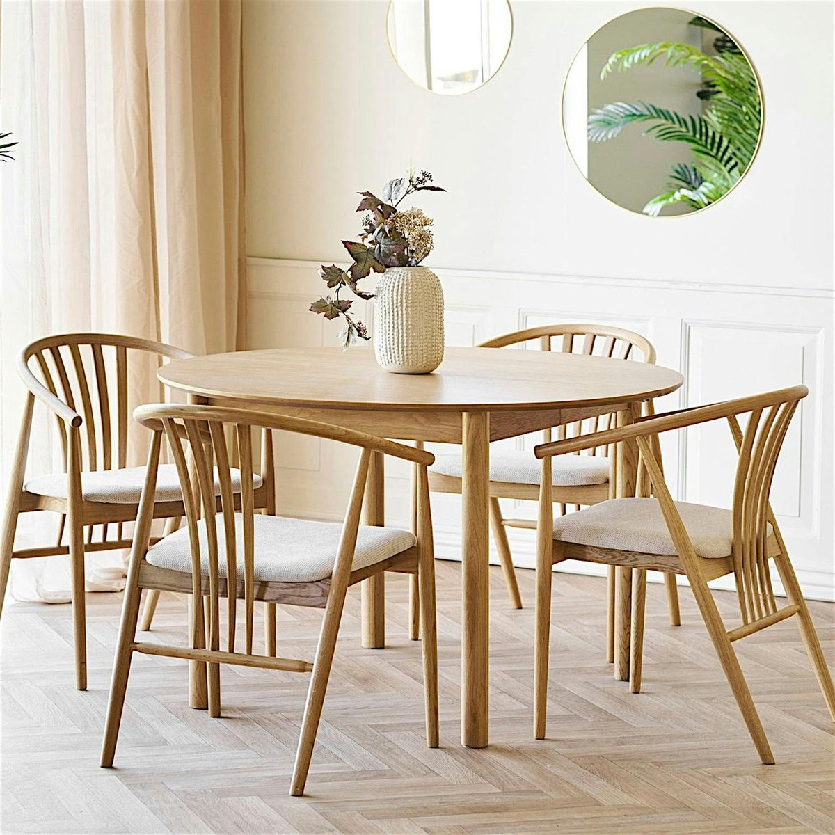 Table ronde placage bois de chêne ø120 + 2 rallonges TARAZ bois naturel, PIER IMPORT