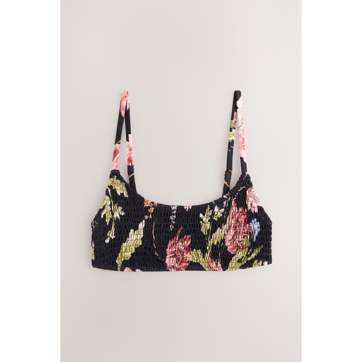 Haut de bikini court froncé imprimé fleuri - noir, NEXT