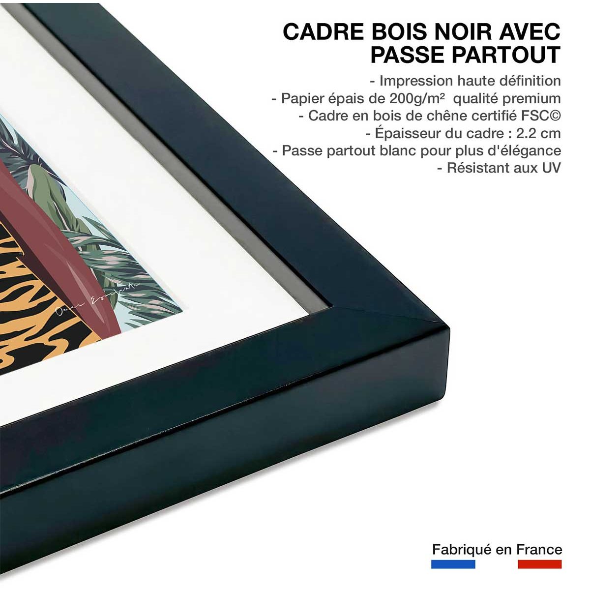 Affiche mode Jamaican girl affiche + cadre en bois - noir, HEXOA