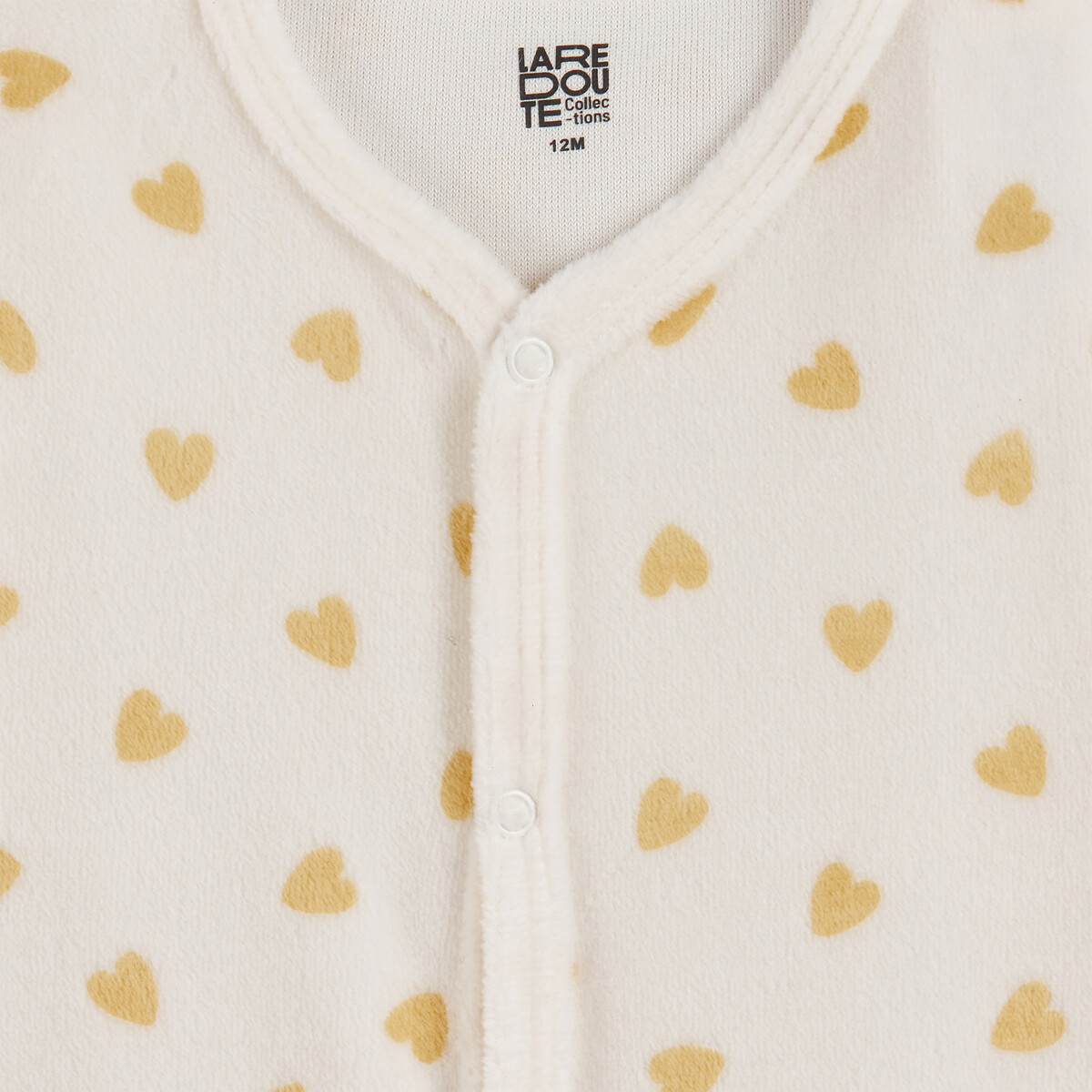 Lot de 3 pyjamas 1 pièce, en velours, motif coeurs ecru/jaune, LA REDOUTE COLLECTIONS