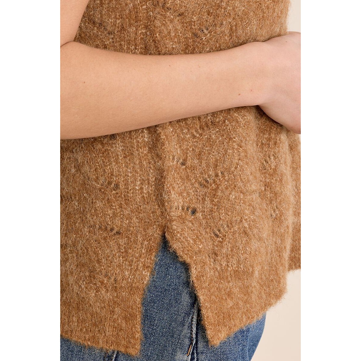 Pull sans manches col rond camel, MOLLY BRACKEN