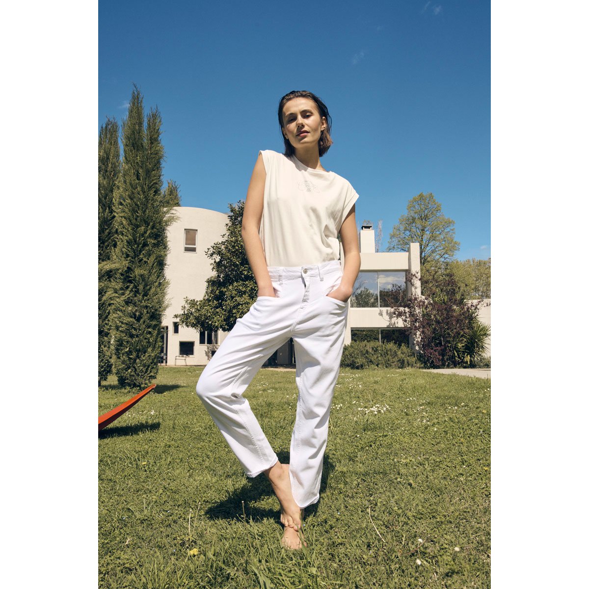Jeans loose, large 400/60 girlfriend , 7/8ème white, LE TEMPS DES CERISES