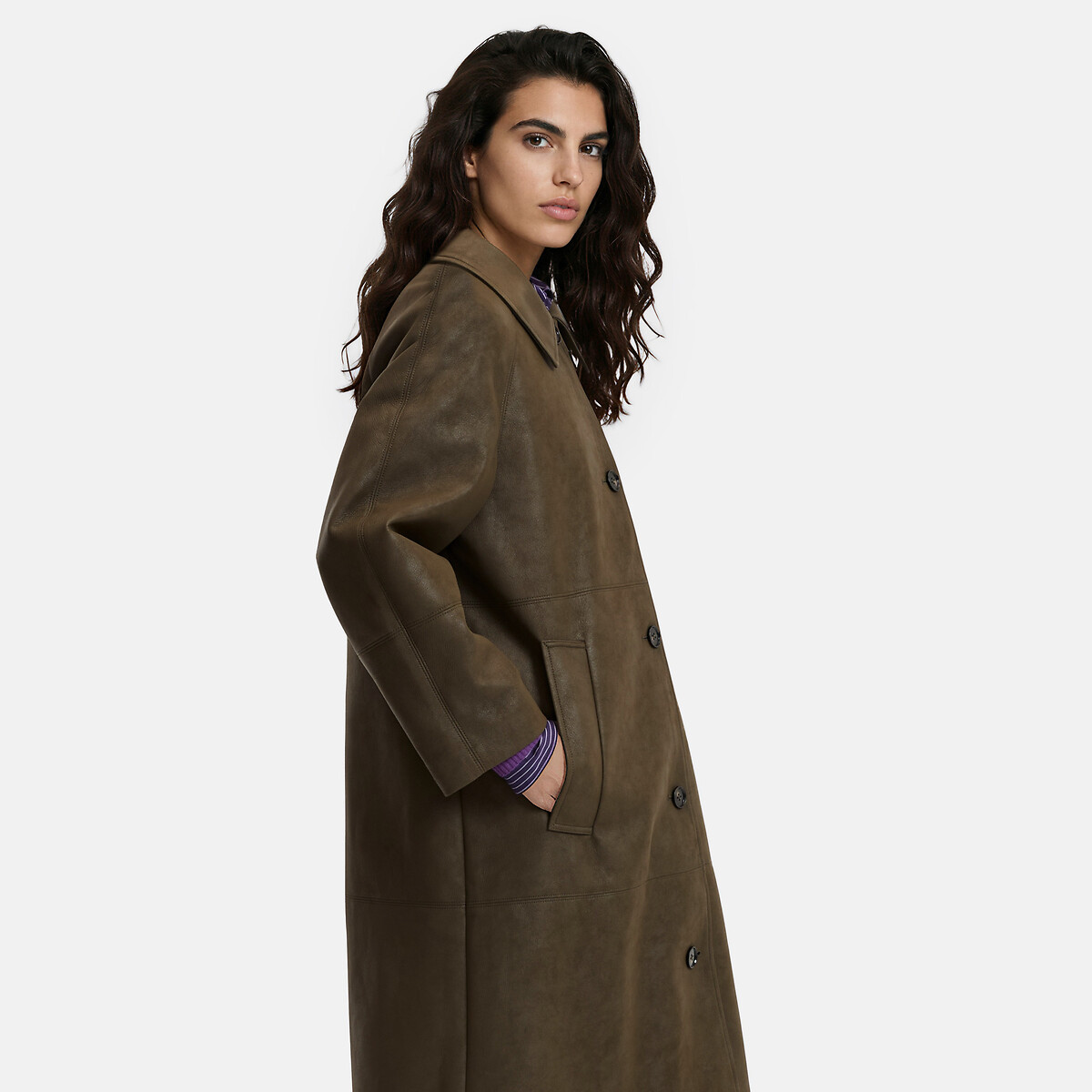 Langer Mantel aus Polyester-Kunstleder mit Antik-Optik khaki, LA REDOUTE COLLECTIONS