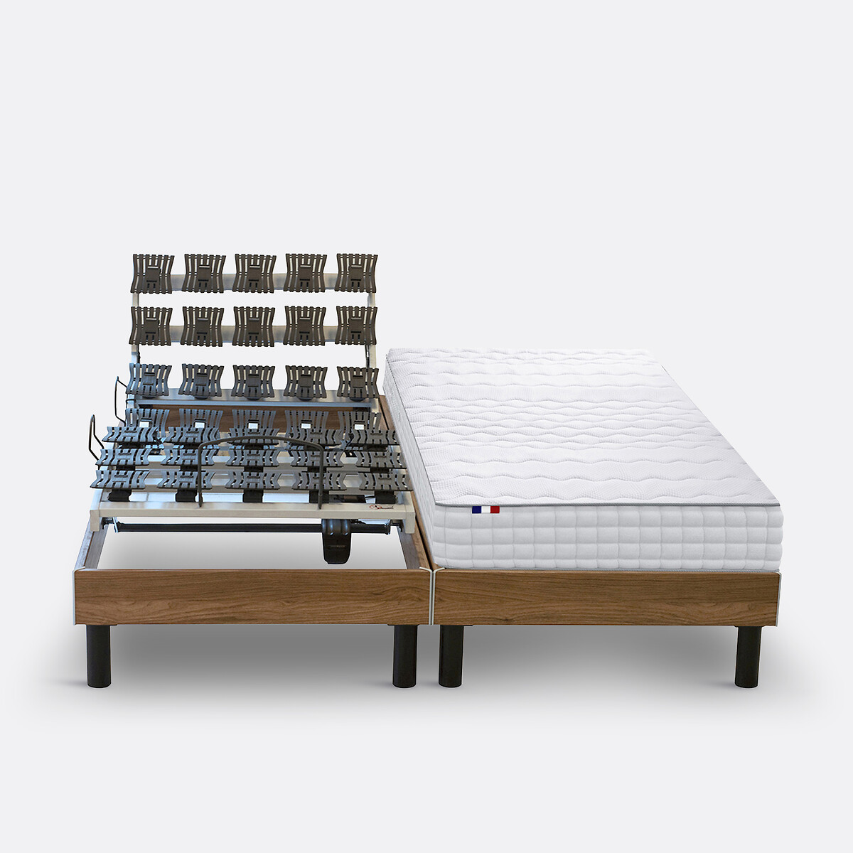 Ensemble lit électrique et matelas mousse HR50kg ferme, accueil mémoire de forme noyer, LA REDOUTE INTERIEURS