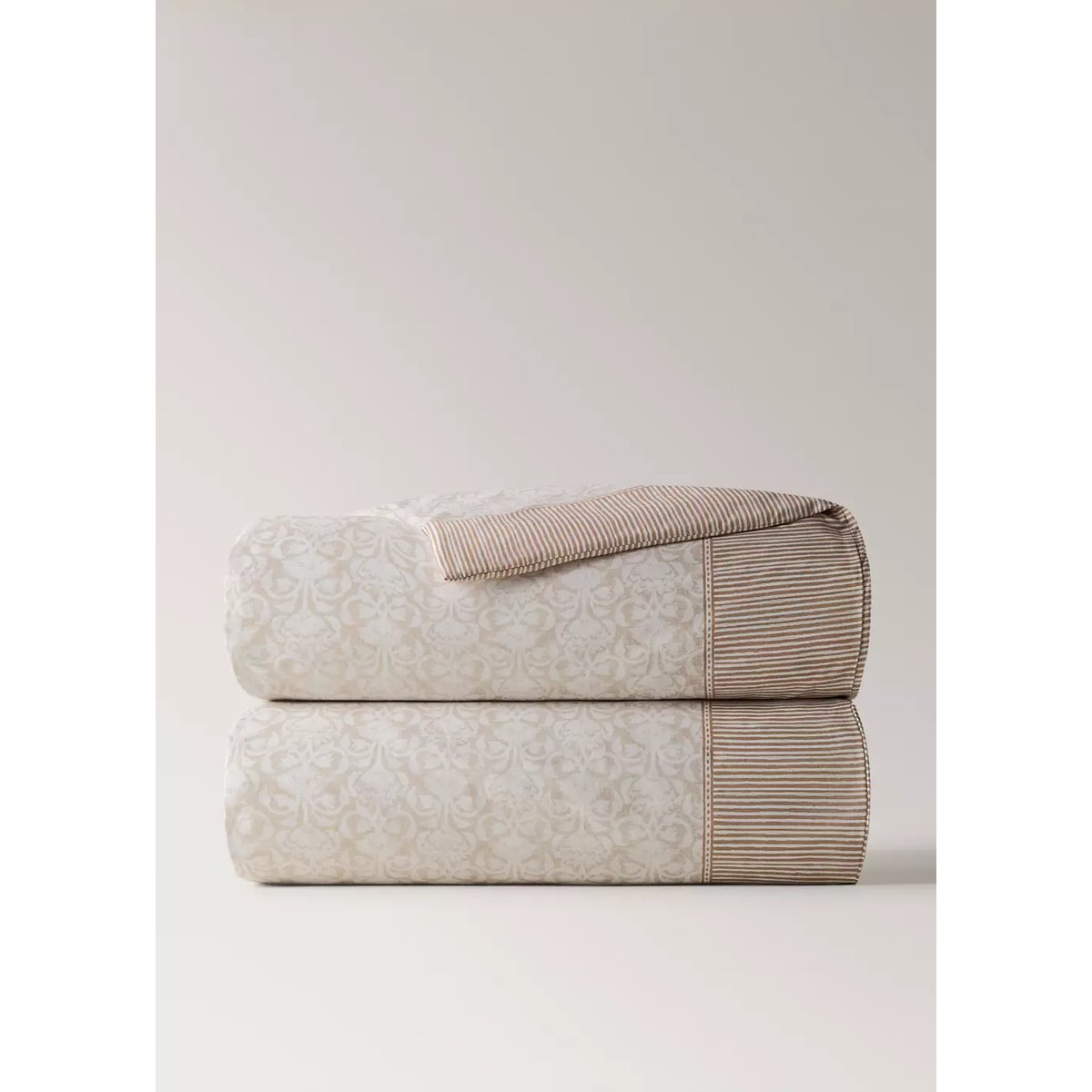 Housse de couette en coton avec bordure florale Lit 135/140 cm ocre, MANGO HOME
