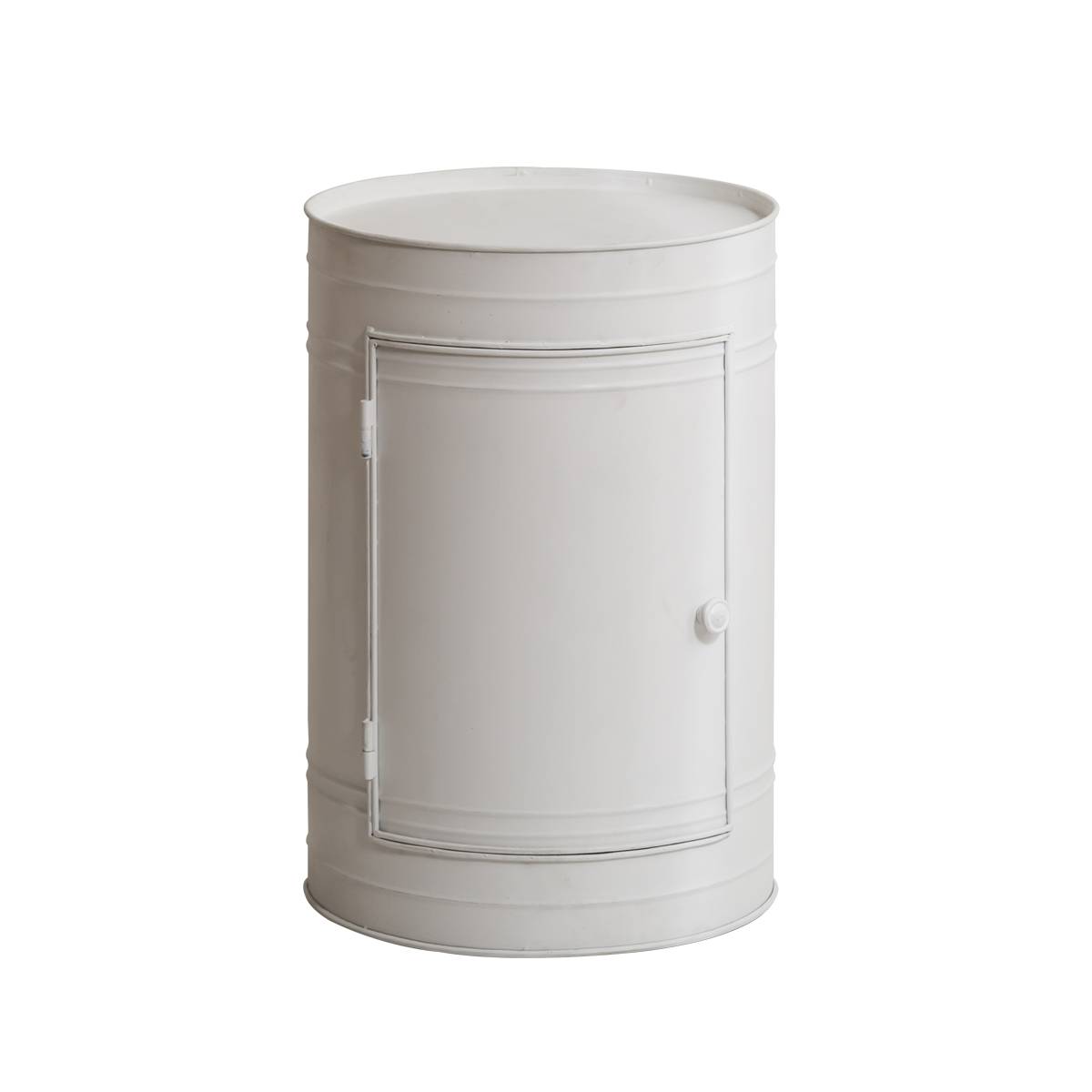 Table de chevet bidon en métal blanc MERYL blanc, MADE IN MEUBLES