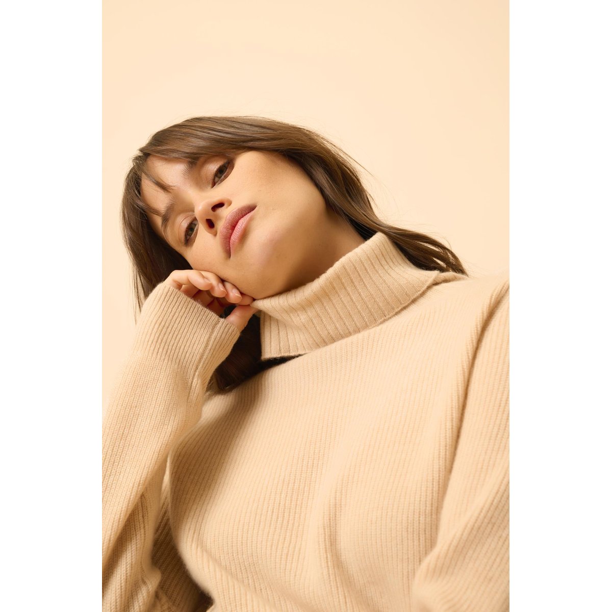 Pull Col Roulé Sable Billy beige, JUST CASHMERE