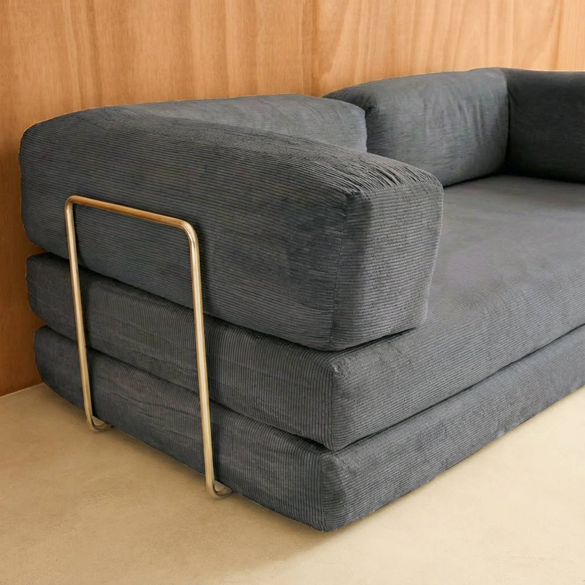 Canapé compressé vintage convertible 3 places velours côtelé et armature chromée SEVENTIES gris, SWEEEK