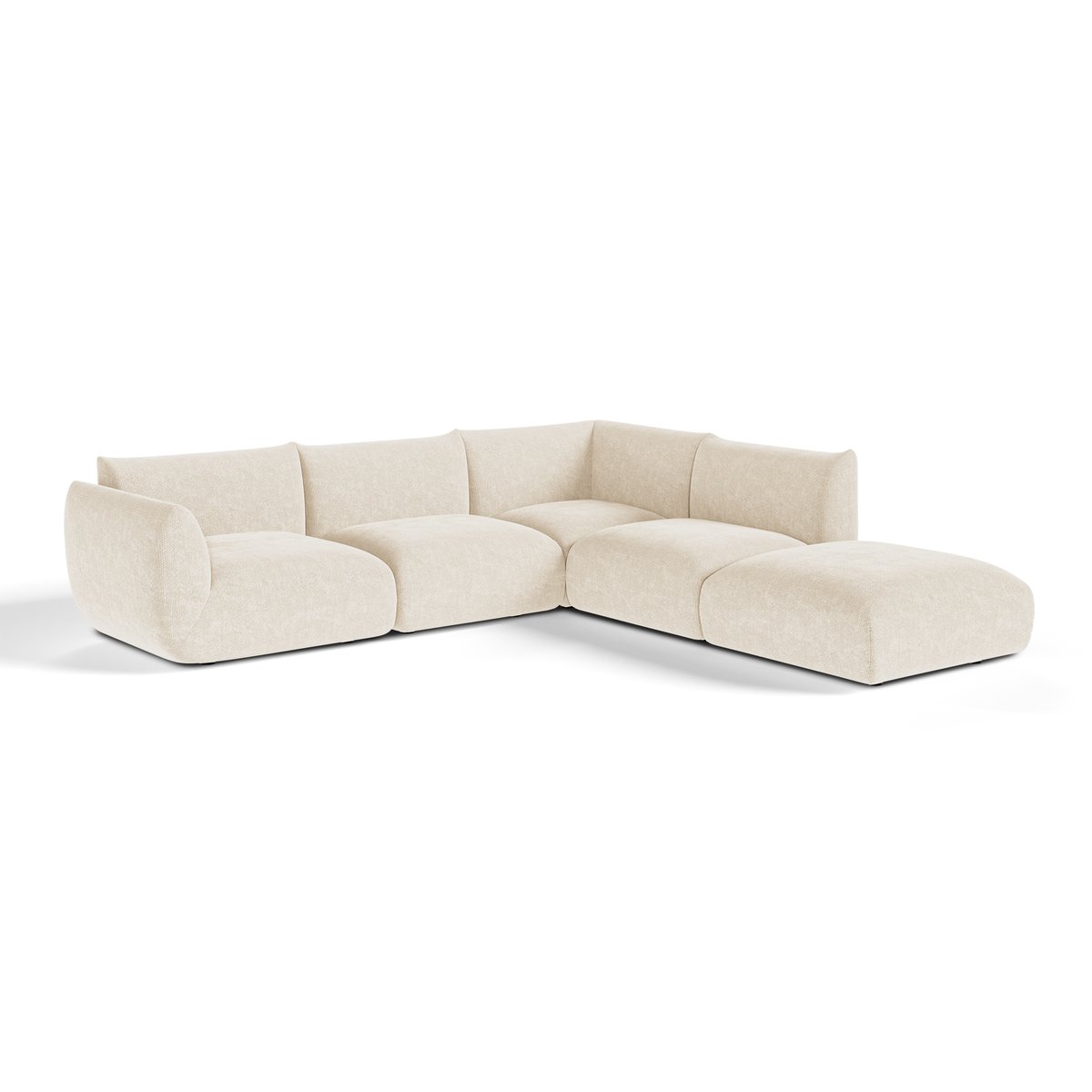 Canapé grand angle droit modulable 7 places en velours chenillé NOOMA crème, SIA HOME