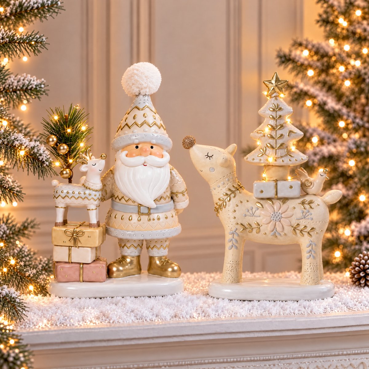 Figurine renne de noël à led décorative artificielle H24 ELFIE beige, SIA