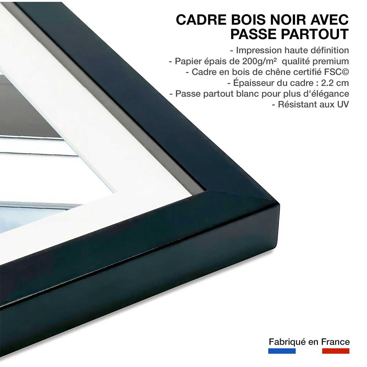Affiche architecture urbaine balcons sur angle affiche + cadre en bois - noir, HEXOA