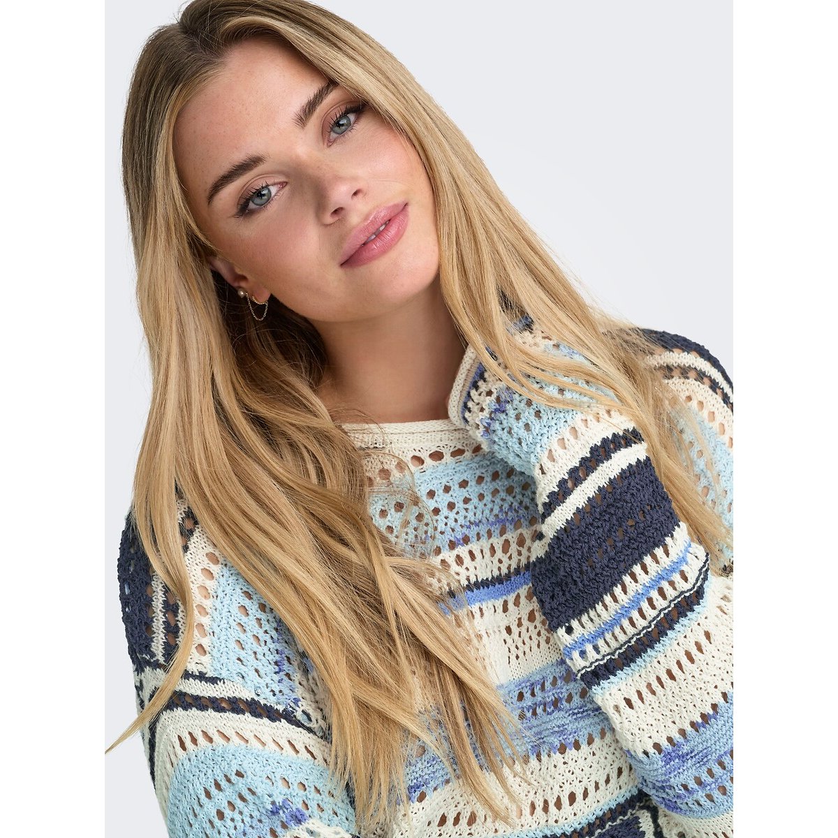 Pull col rond, manches longues, à rayures bleu, ONLY