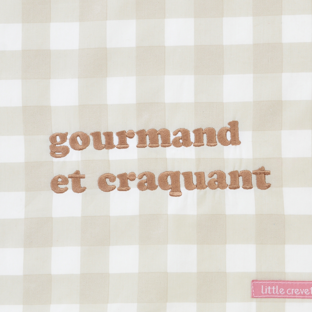 Bavoir élastiqué vichy GOURMAND ET CRAQUANT beige, LITTLE CREVETTE