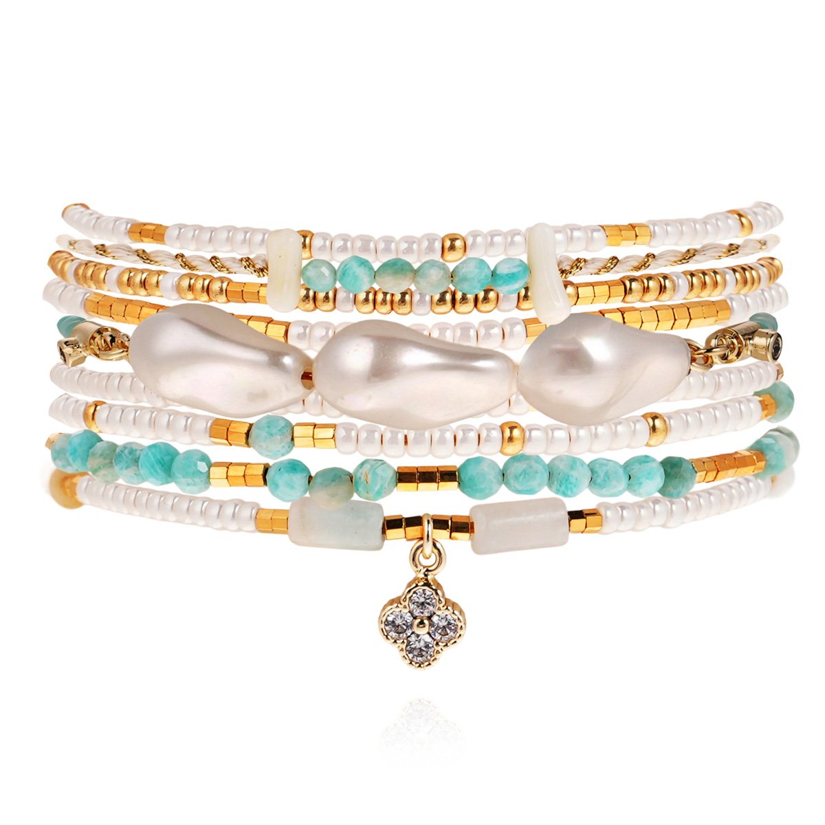 Bracelet manchette multiliens perles avec pendentif FALLEN blanc, HIPANEMA