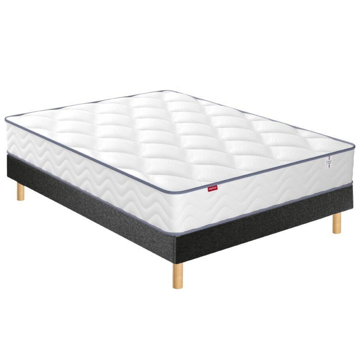 Ensemble matelas ressorts ensachés + mousse mémoire SWEETY, sommier en kit et pieds anthracite, MERINOS