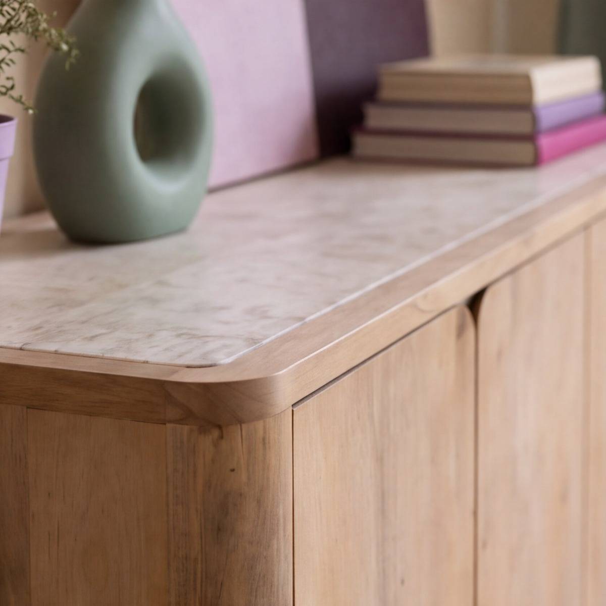 Buffet en bois de manguier et en marbre LUMEYA bois clair, MADE IN MEUBLES