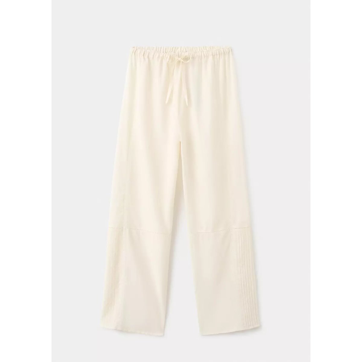 Pantalon de pyjama en coton avec dentelle plis nervurés vanille, MANGO