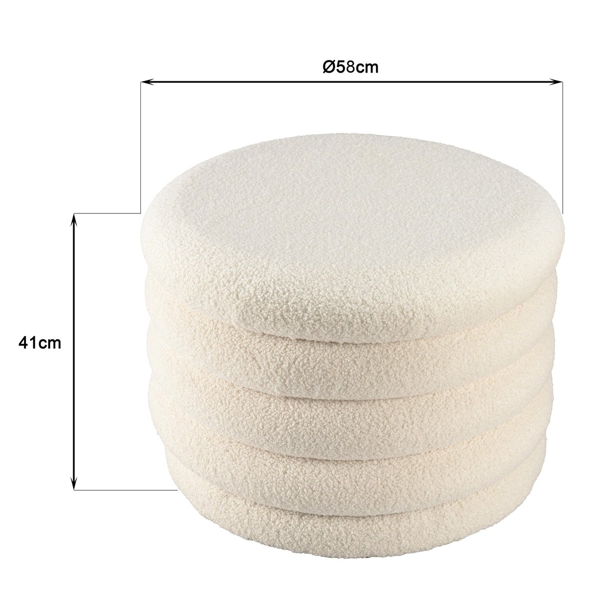 Pouf coffre rond tissu bouclette écru D58 cm COLOMBUS ecru, PIER IMPORT