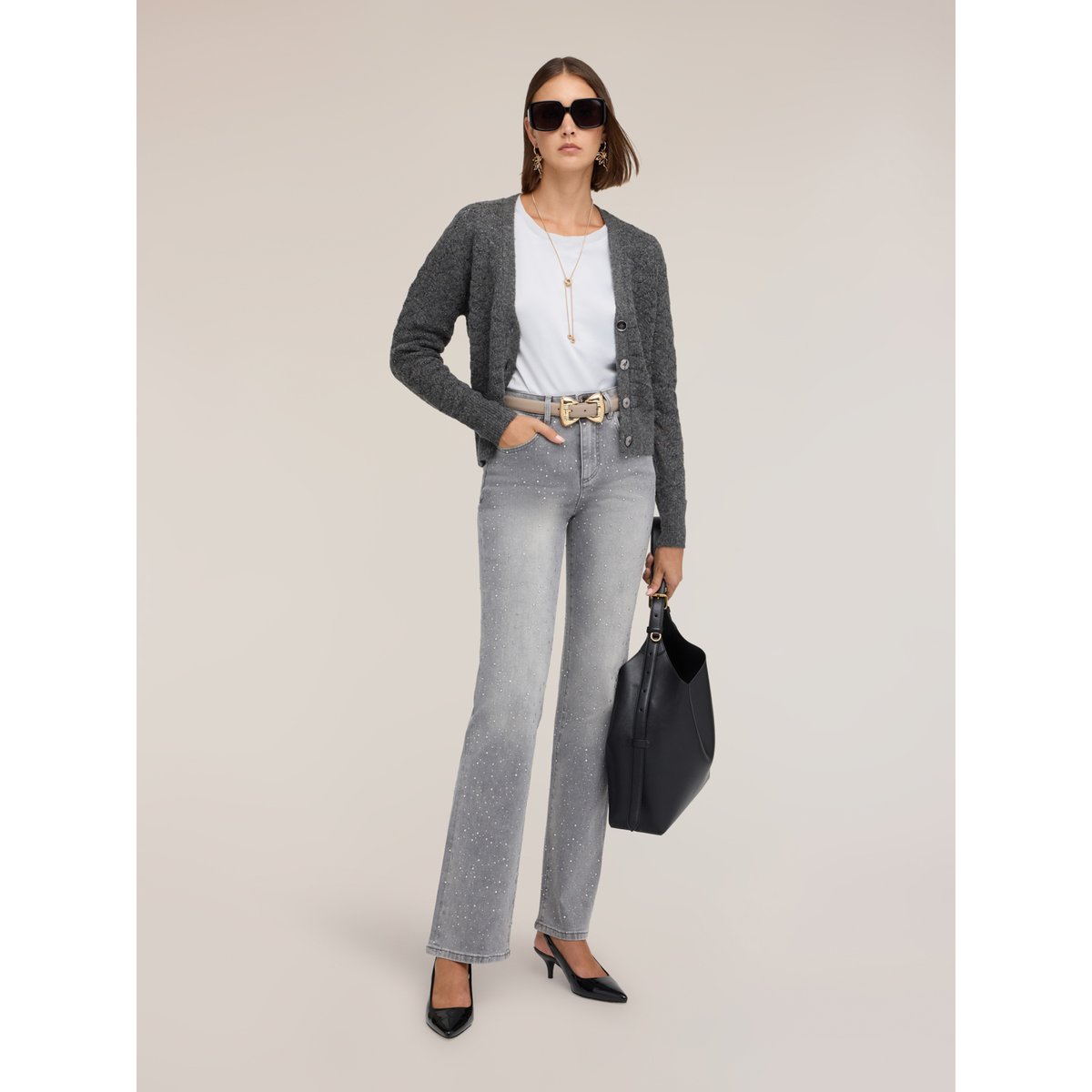 Cardigan court avec travail en éventail gris, MOTIVI