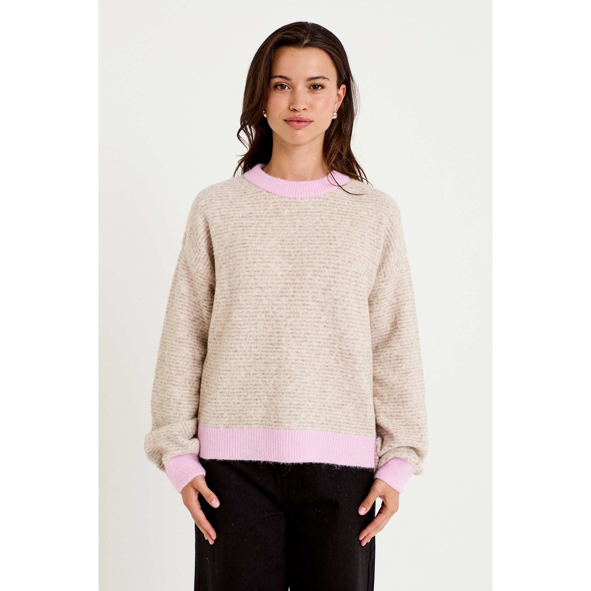 Pull ample col rond manches longues marron, CACHE CACHE