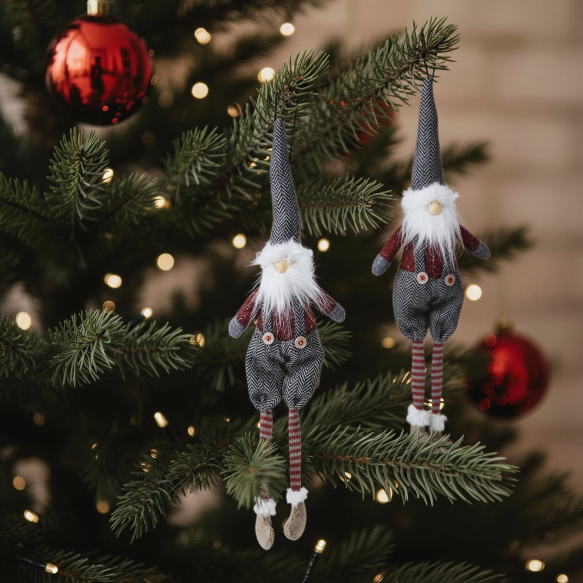 Set de 2 suspensions figurines pères noël artificielles H28 rouge et gris, SIA DECO