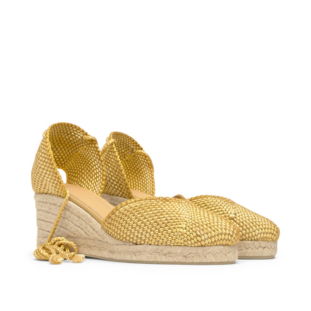 Espadrilles compensées en jute à fils métallisés CORA PLATFORM doré, CASTANER