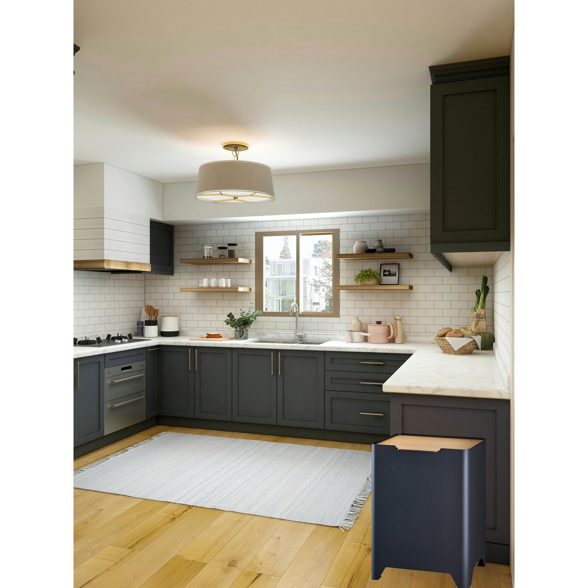 Poubelle cuisine de tri sélectif 2x20L avec seaux Made in France TRIBAK gris anthracite, PROSPER