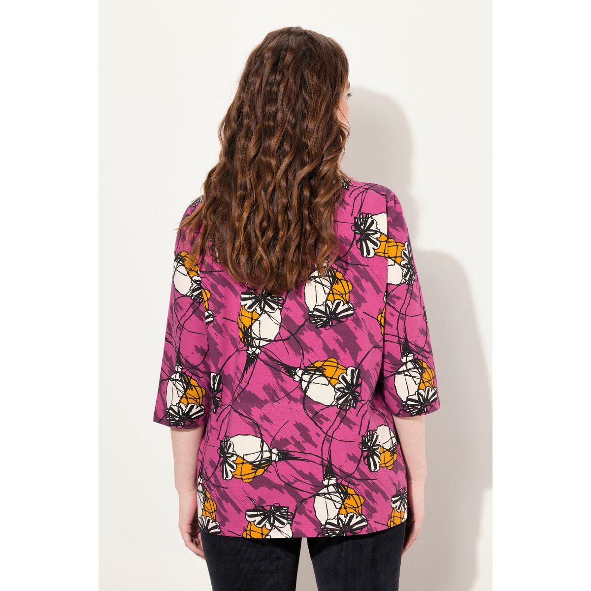 T-shirt en coton bio. Ruban à froncer fuchsia, ULLA POPKEN