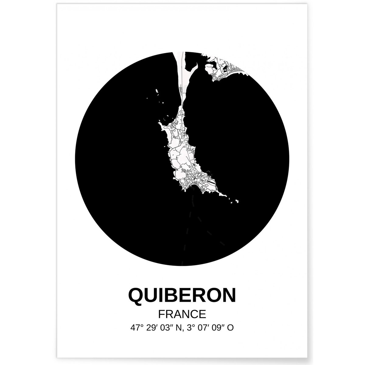 Affiche Carte Quiberon blanc, L'AFFICHERIE