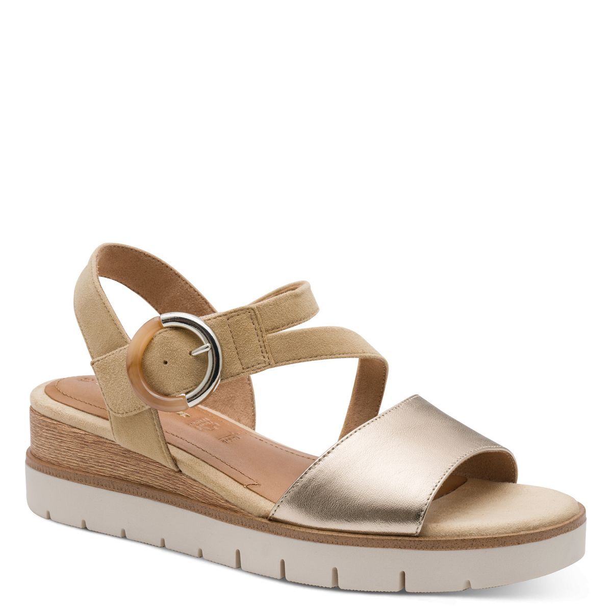 Sandale à talon en cuir beige, TAMARIS