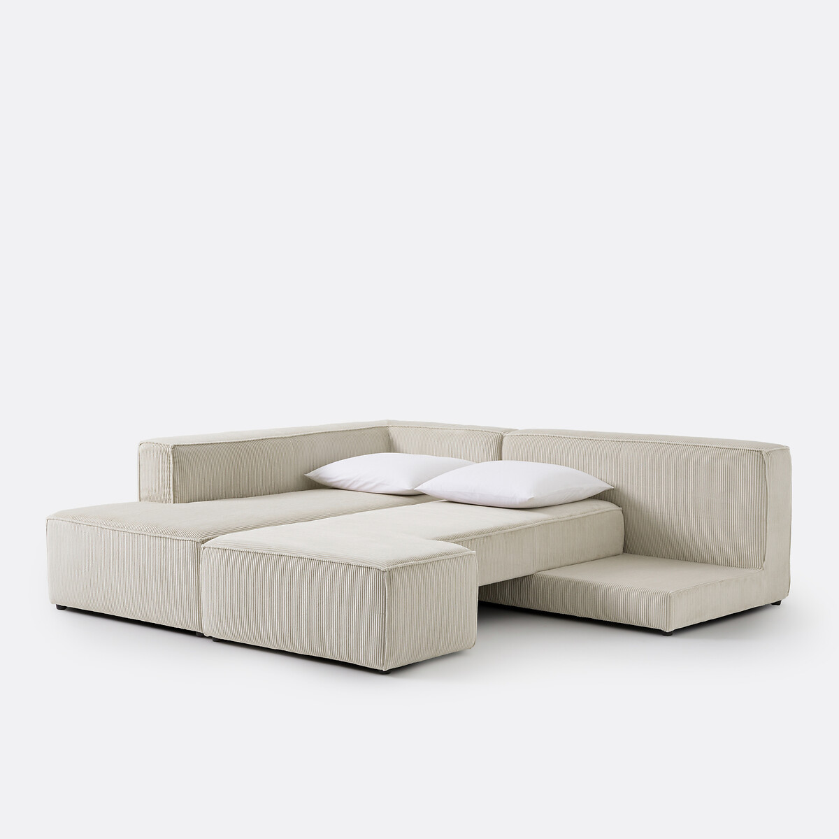 Canapé d'angle convertible, en velours côtelé moyennes côtes, GINOSA beige, LA REDOUTE INTERIEURS