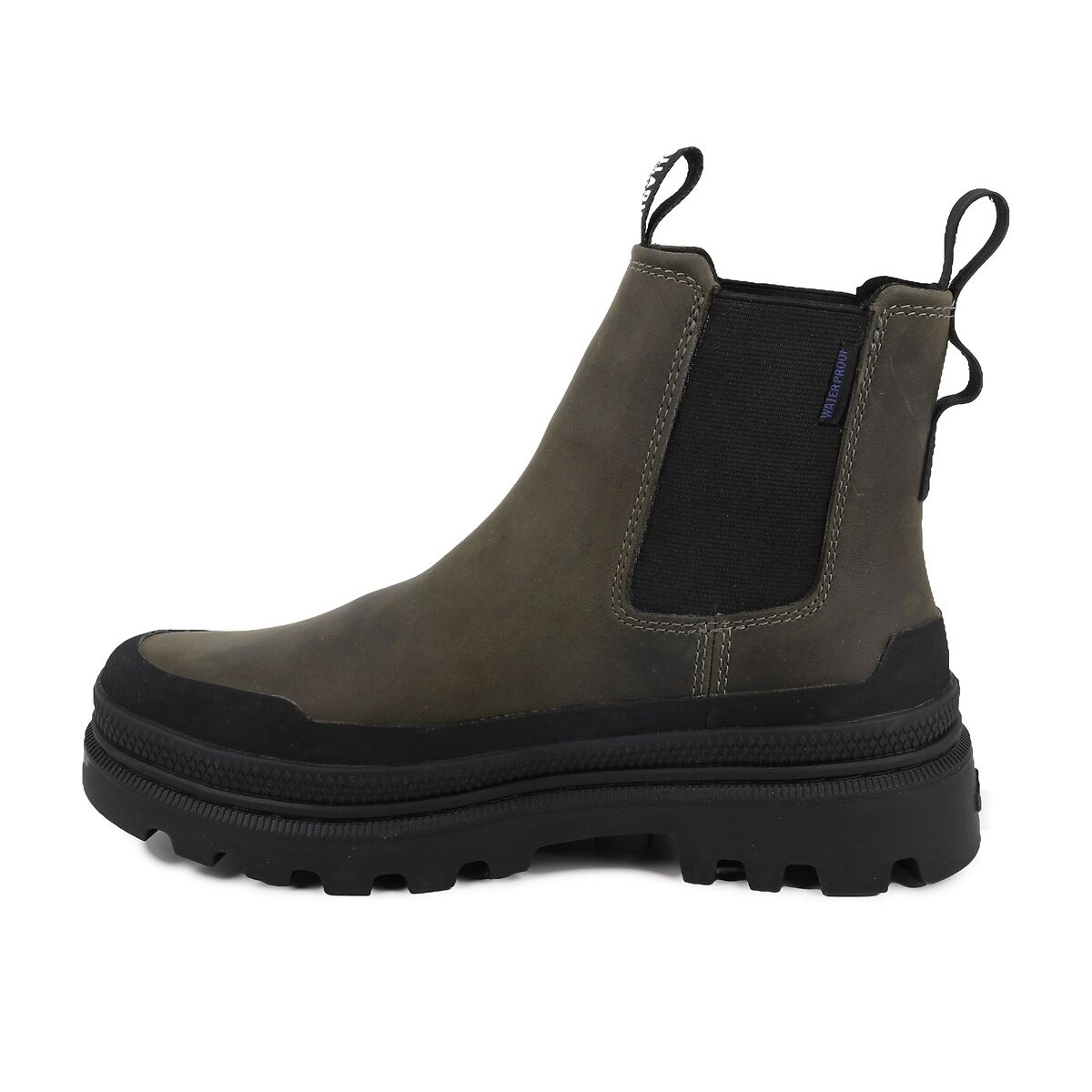 Stivaletti Trooper Chelsea Waterproof in pelle kaki, PALLADIUM