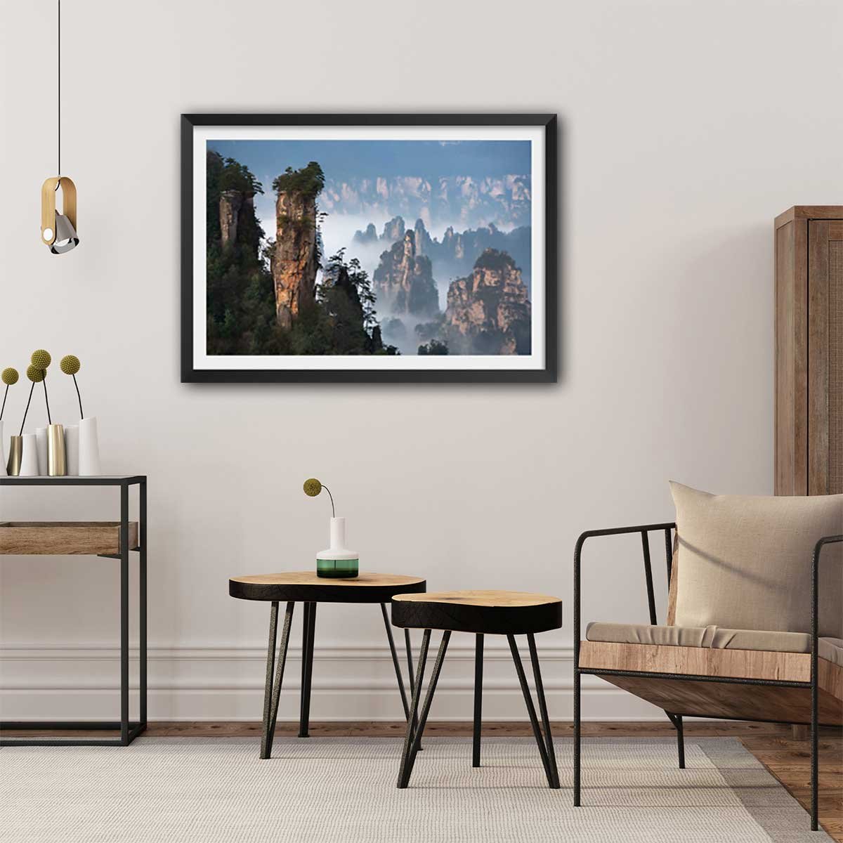 Affiche Roches en Asie affiche + cadre en bois - noir, HEXOA