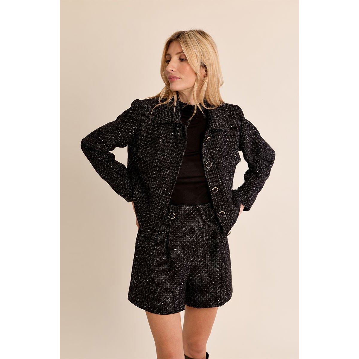 Veste courte en tweed noir, MOLLY BRACKEN
