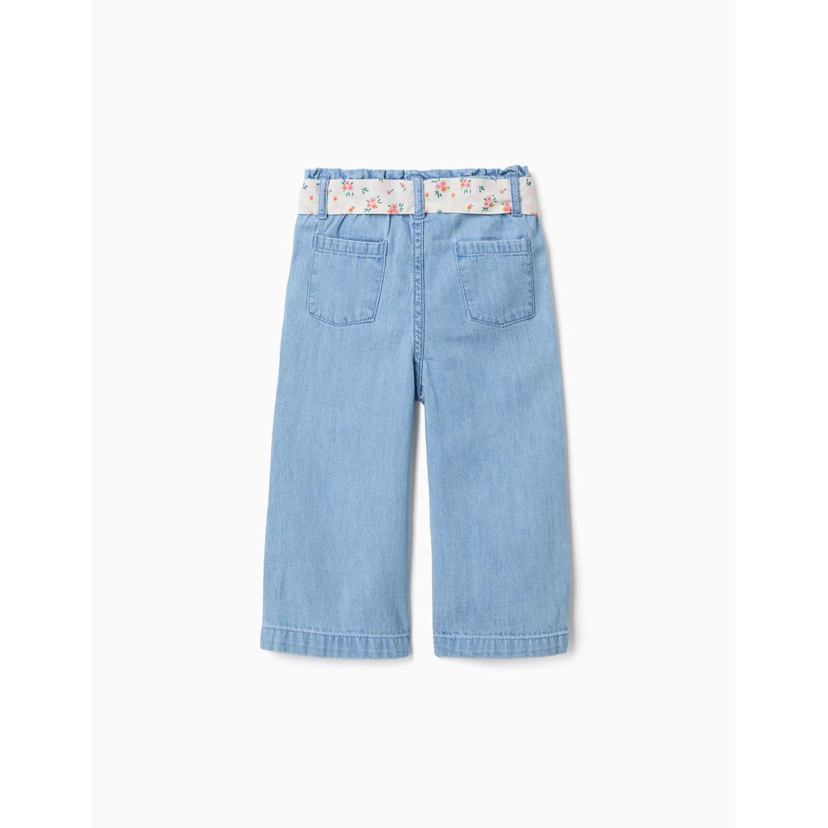 Pantalon en jean à jambe large avec ceinture à motif floral bleu, ZIPPY